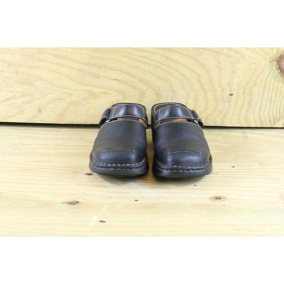 Born Wedge Women's Size 7 Handcrafted Leather Mules Clogs Black Hook and Loop - Picture 2 of 9
